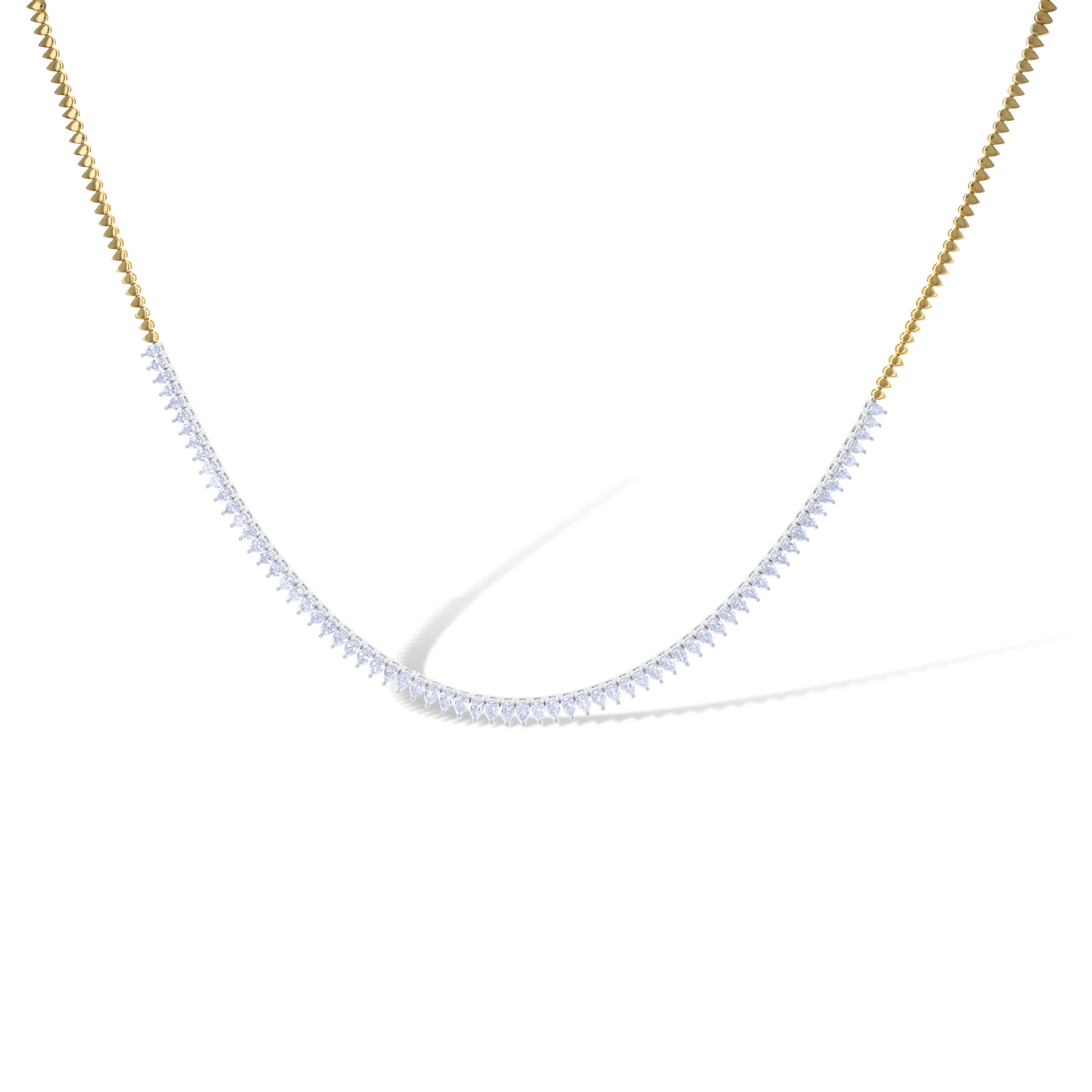 18K Two-Tone White & Yellow Gold Pear-Cut Diamond Tennis Necklace 6.30Ctw 16.5"