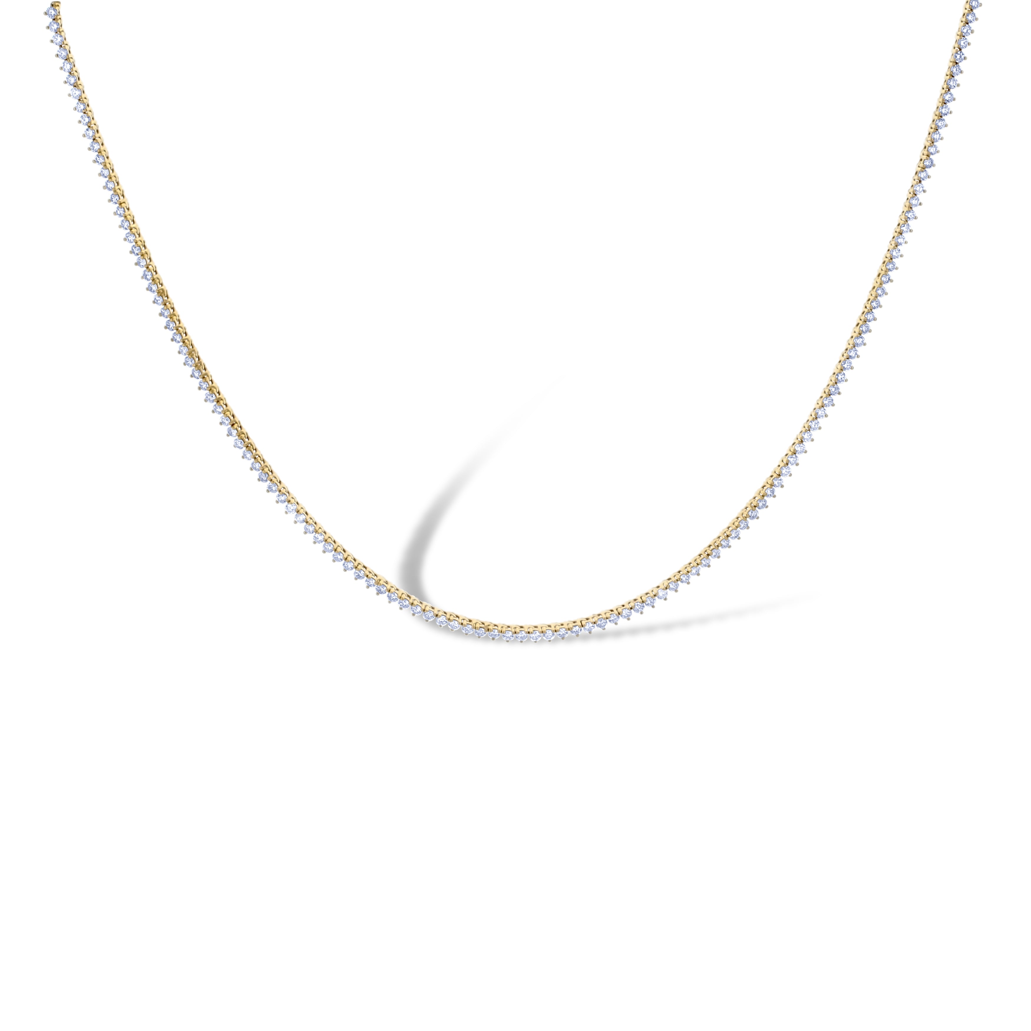 14K Yellow Gold 4.67ctw Diamond 3 Prong Set Tennis Necklace 200 Stones 16
