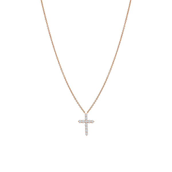 14K Rose Gold 11-Diamond Cross With Chain