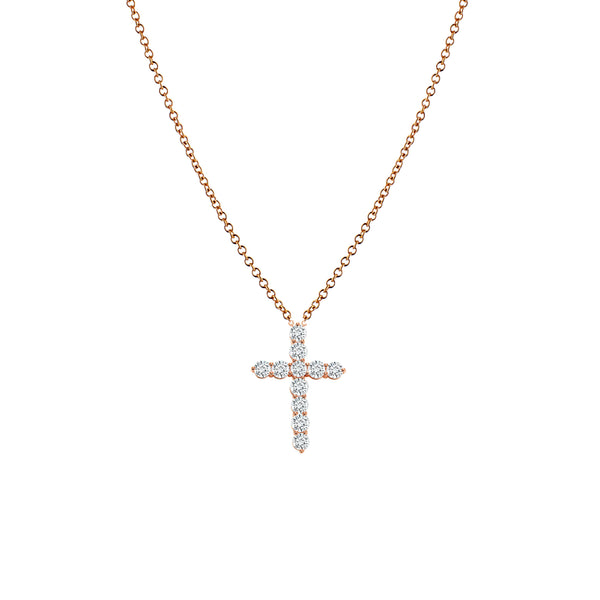 14K Rose Gold 11-Diamond Cross With Chain