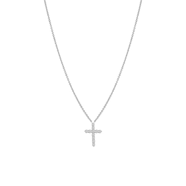 14K White Gold 11-Diamond Cross With Chain