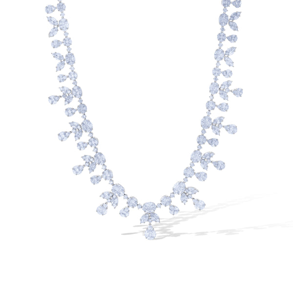 18K White Gold Mixed Stone Diamond Necklace Floral Design 26.77Ctw