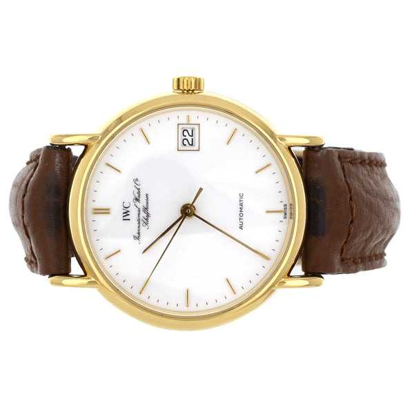 IWC Portofino White Dial Yellow Gold Case Leather Strap Automatic 34mm IW3513