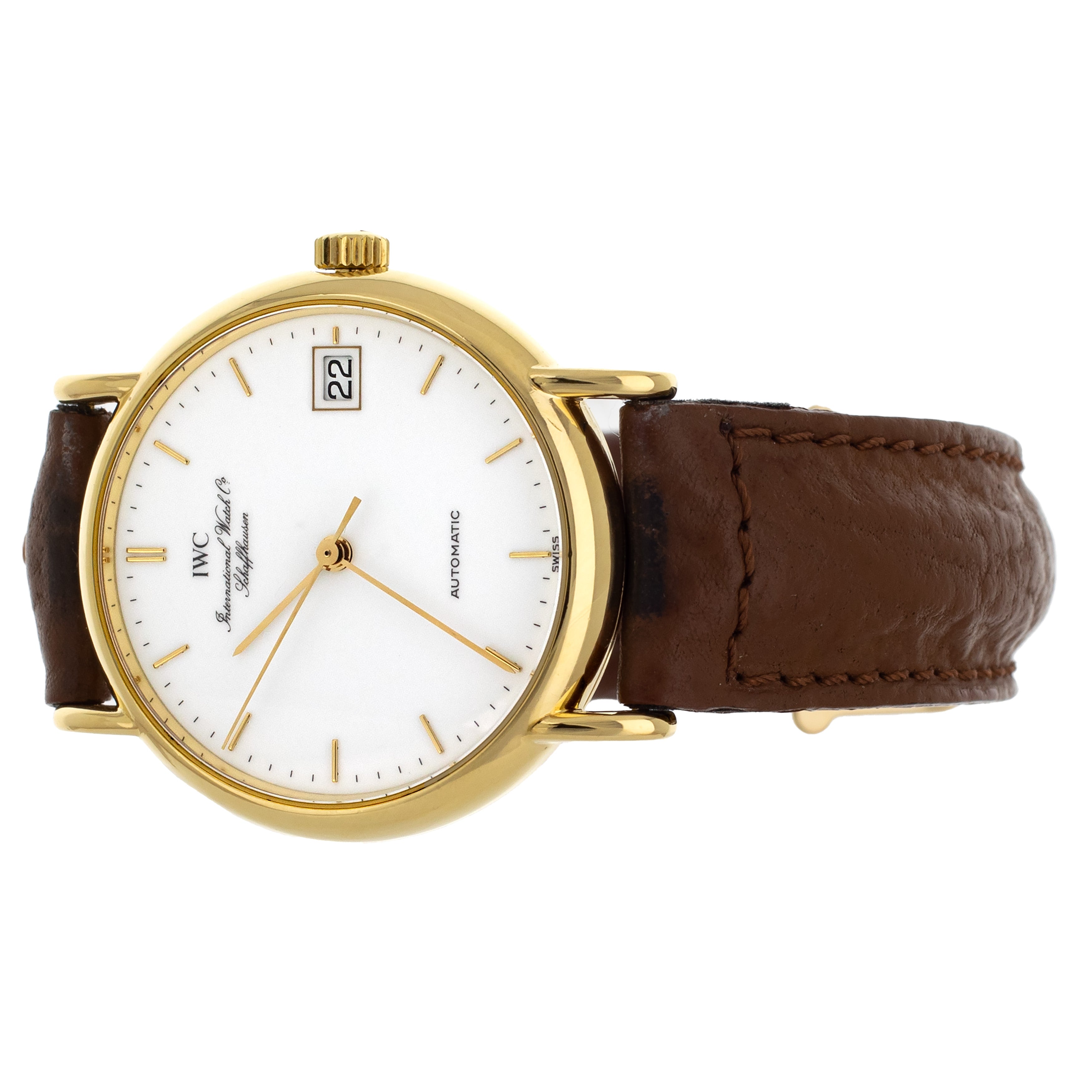 IWC Portofino White Dial Yellow Gold Case Leather Strap Automatic 34mm