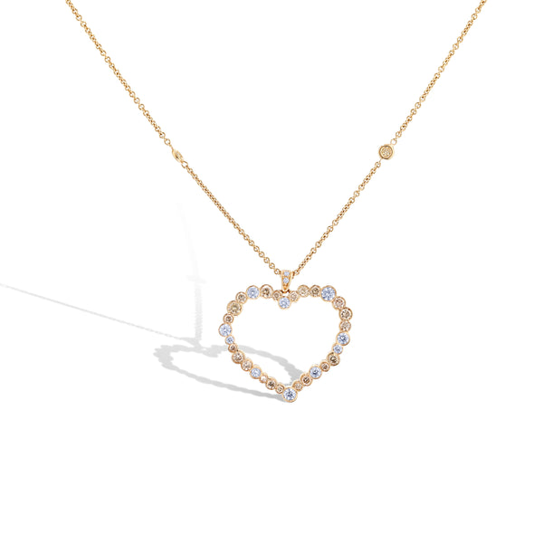 Leo Pizzo 18K Rose Gold Brown Diamond with a White Diamond Heart Necklace