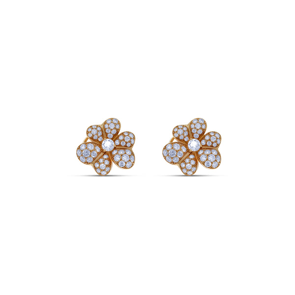 Leo Pizzo 18K Rose Gold Round Cut Diamond Flower Stud Earrings