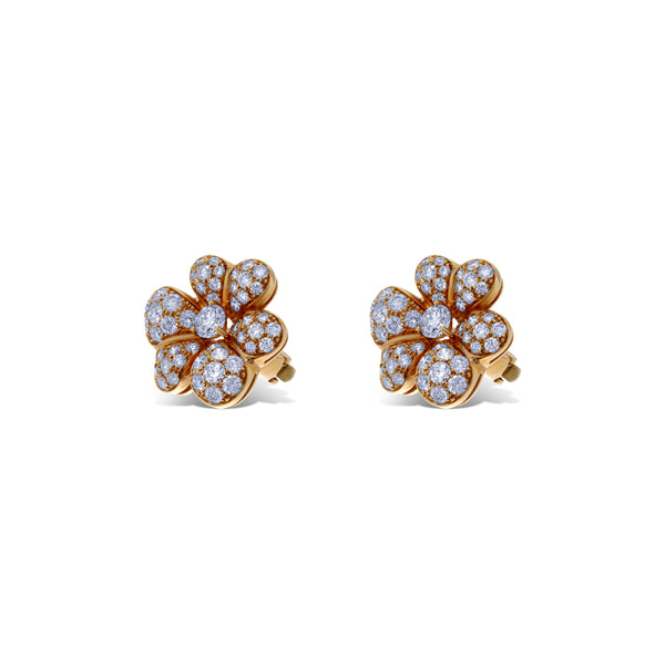 Leo Pizzo 18K Rose Gold Round Cut Diamond Flower Stud Earrings