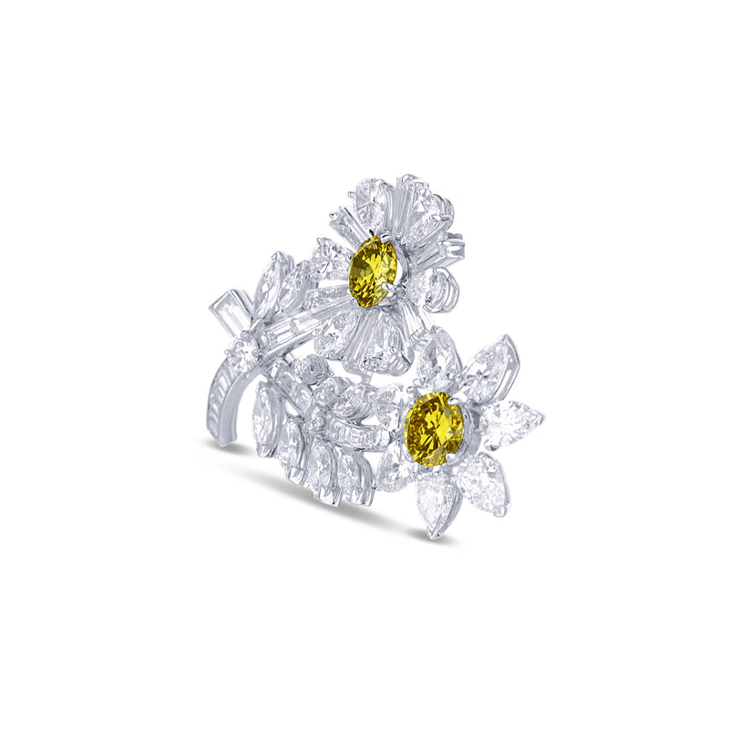 Platinum Yellow Diamond Floral Brooch