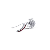 Platinum Diamond Flower With Ruby Stem Pin Rubies