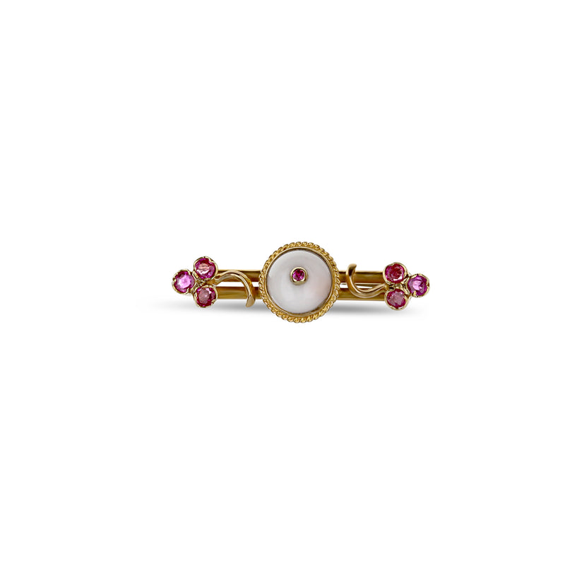 White Agate And Ruby Pin