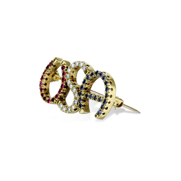 14K Yellow Gold Pin With Diamonds And Sapphires