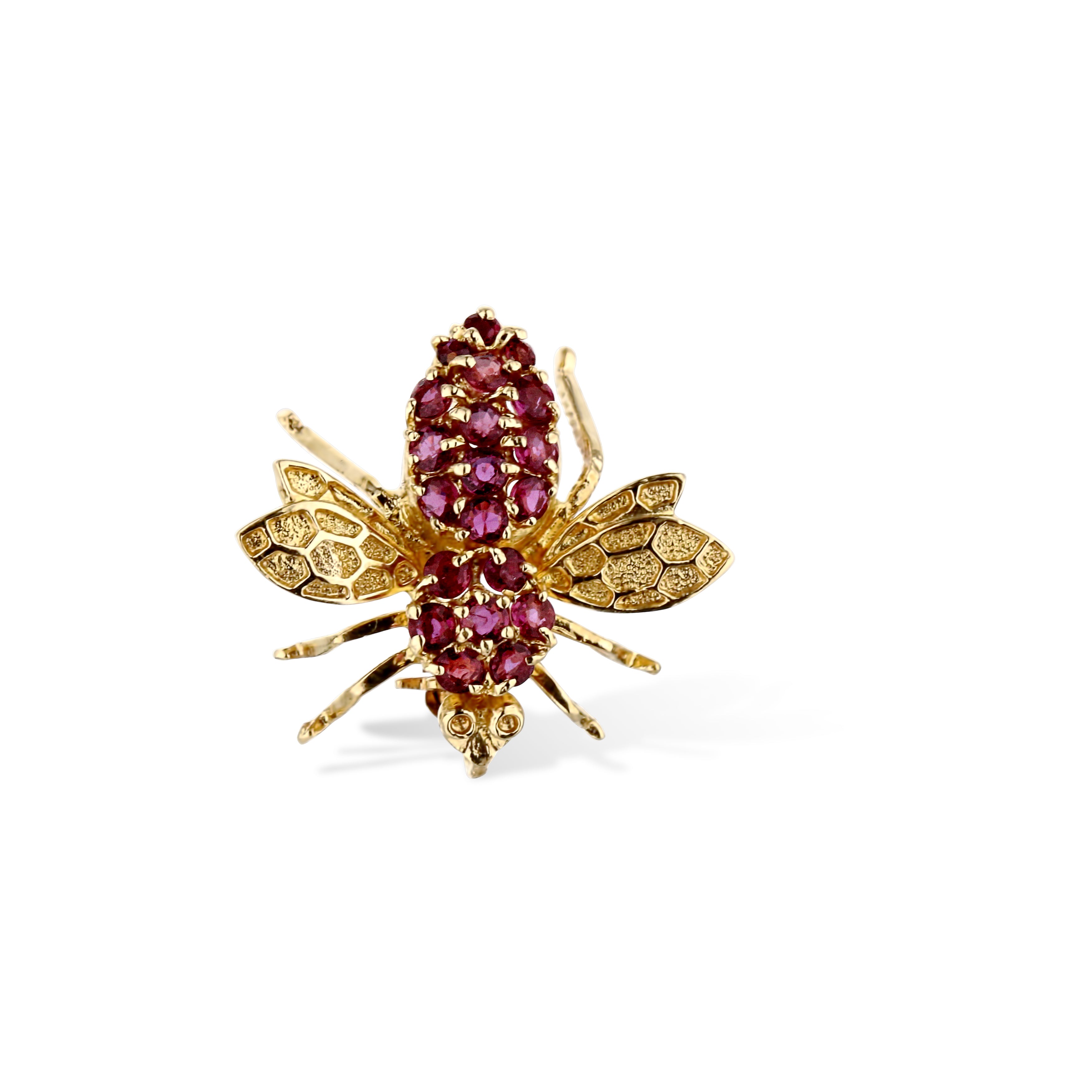 14K Yellow Gold Rubies Prong Set Wasp Pin