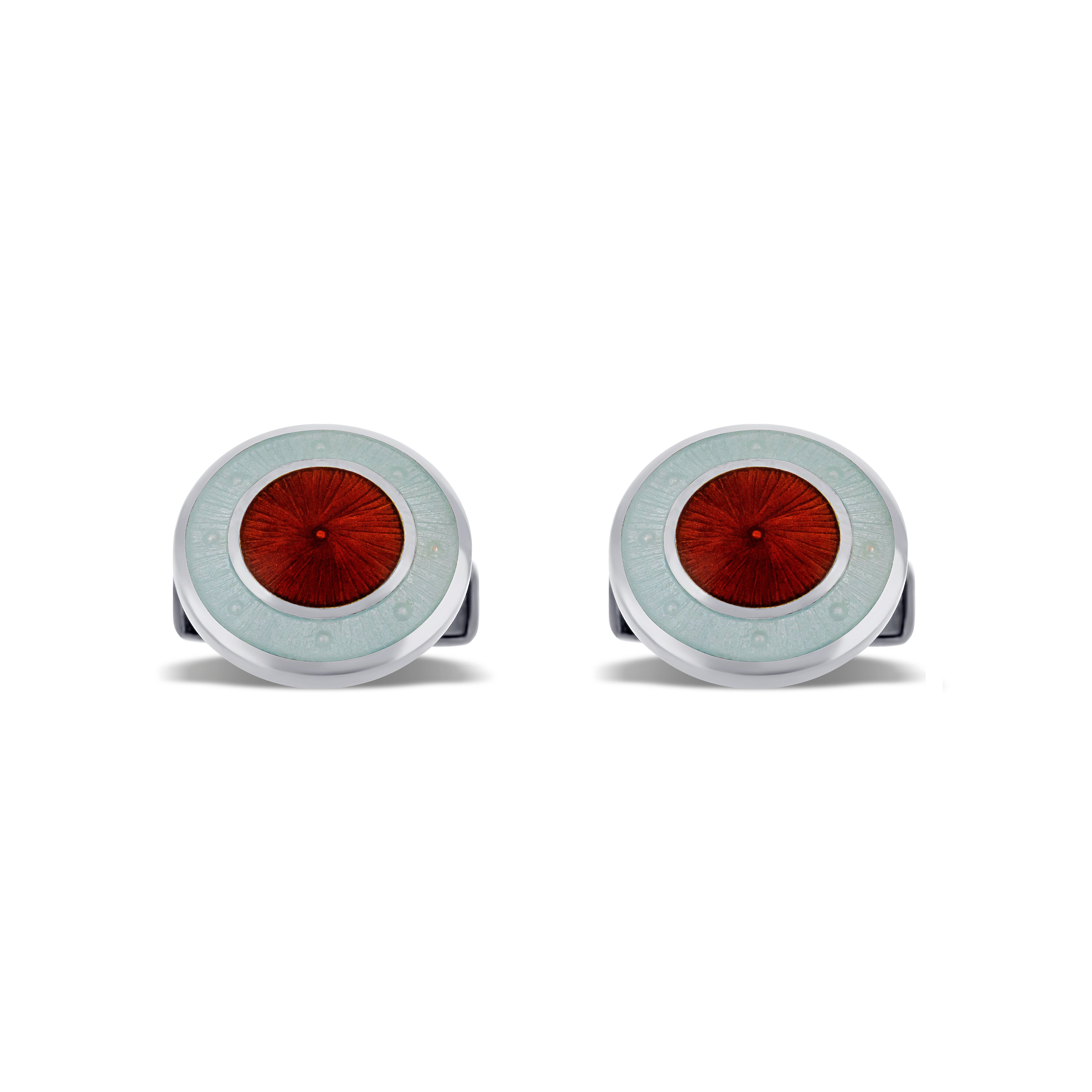 Sterling Silver Round Enamel With Red Center Cufflinks