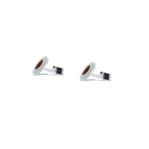 Sterling Silver Round Enamel With Red Center Cufflinks