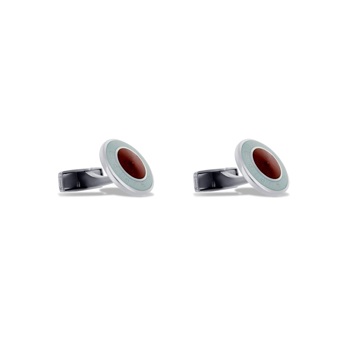 Metal Enamel Rounded Cuff Sterling Silver Round Enamel With Red Center Cufflinks | Burdeen's Jewelry