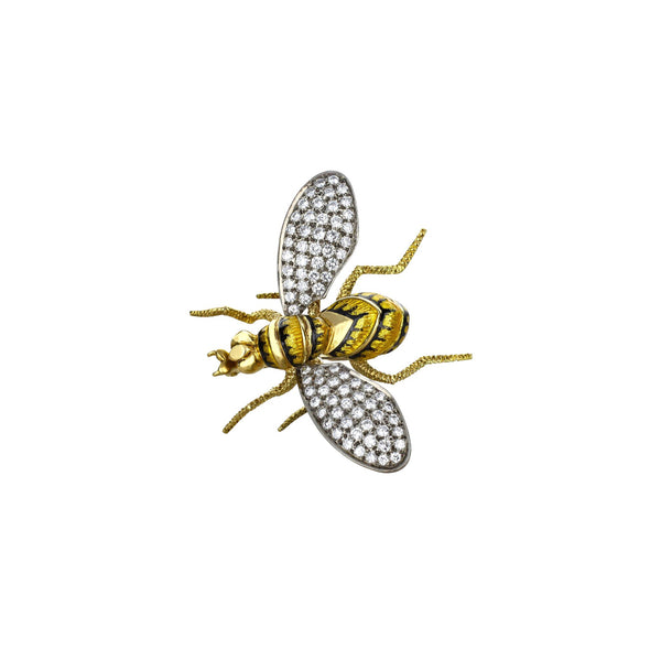 18 Yellow Gold Diamond Wing Wasp Pin
