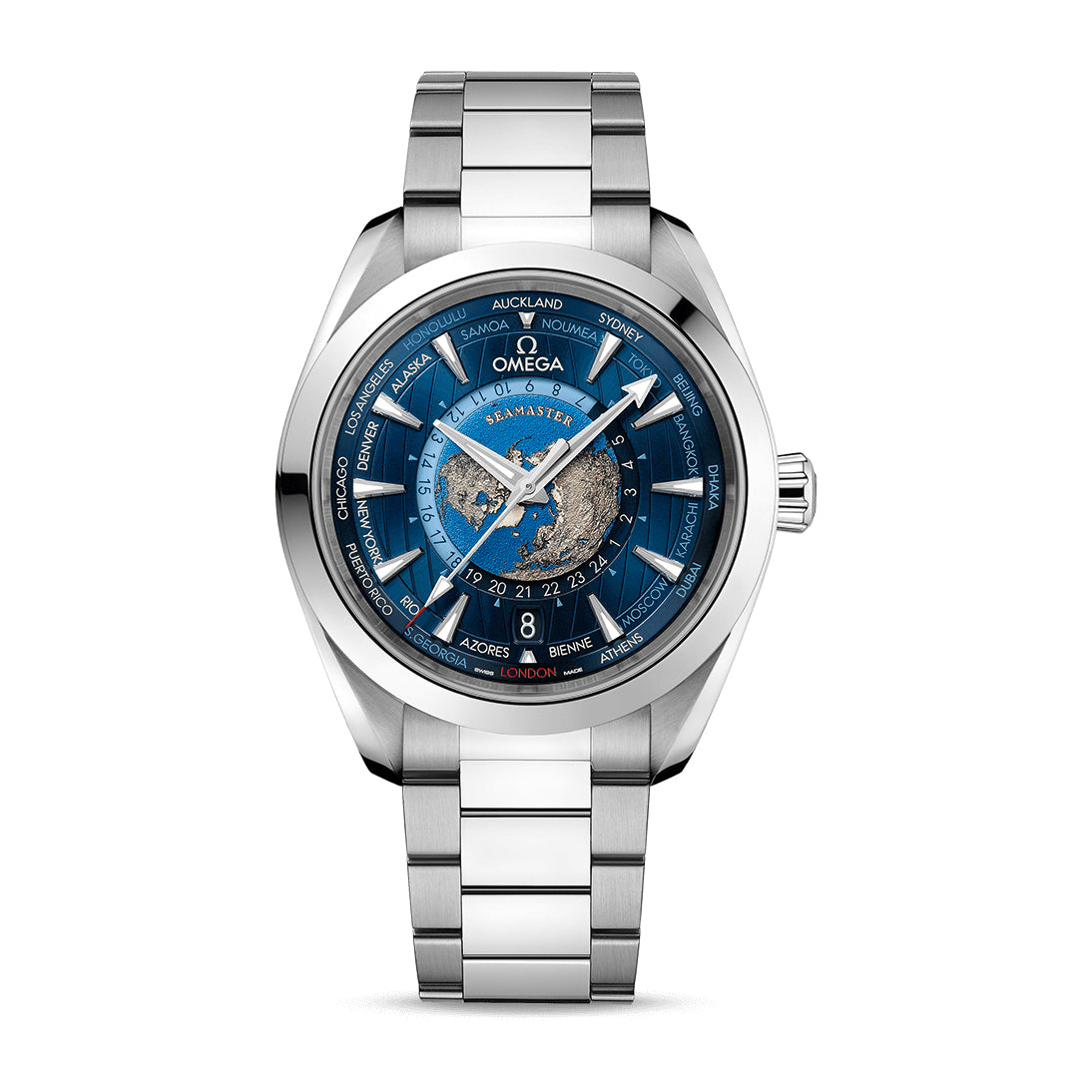 Omega Seamaster Aqua Terra 150M Co-Axial Master Chronometer Gmt Worldtimer Watch, 43mm Blue Dial, 22010432203001