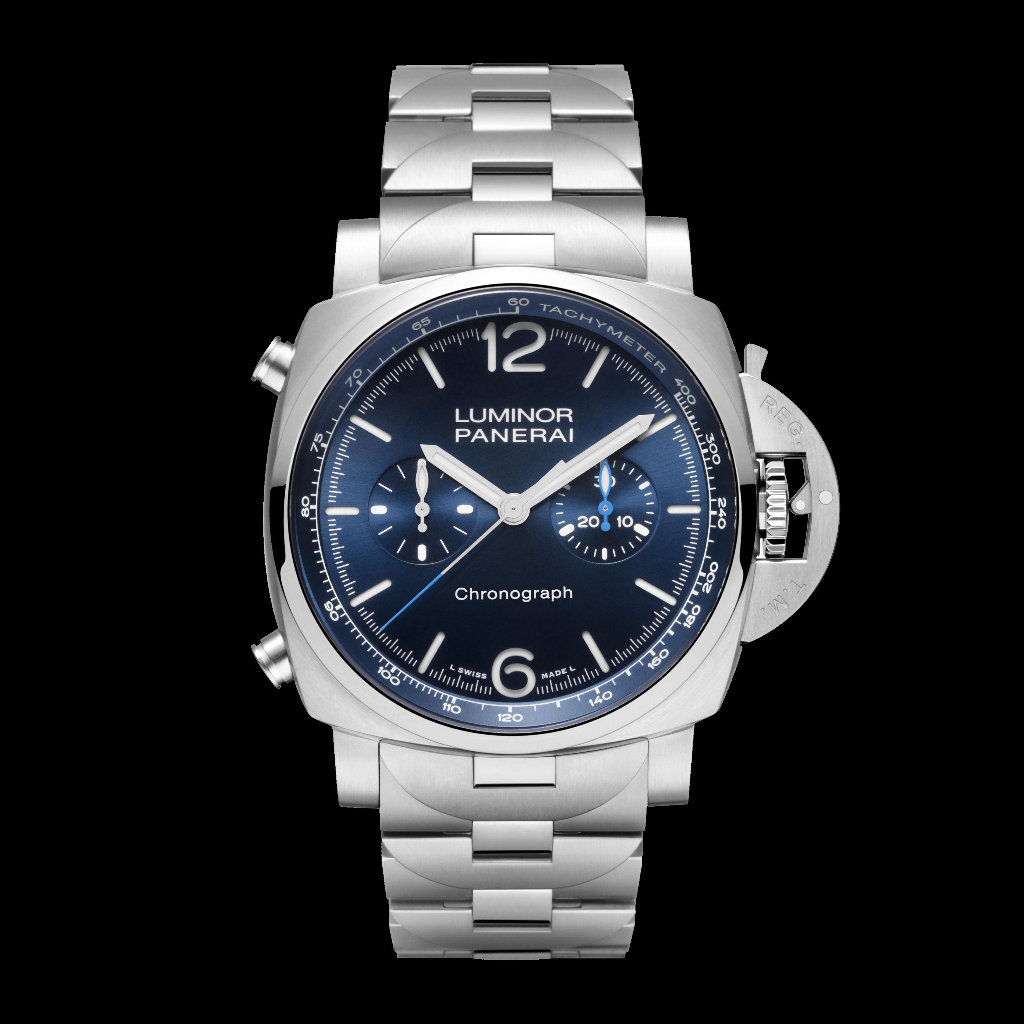 Panerai Luminor Chrono Watch 44mm Blue Dial PAM01110