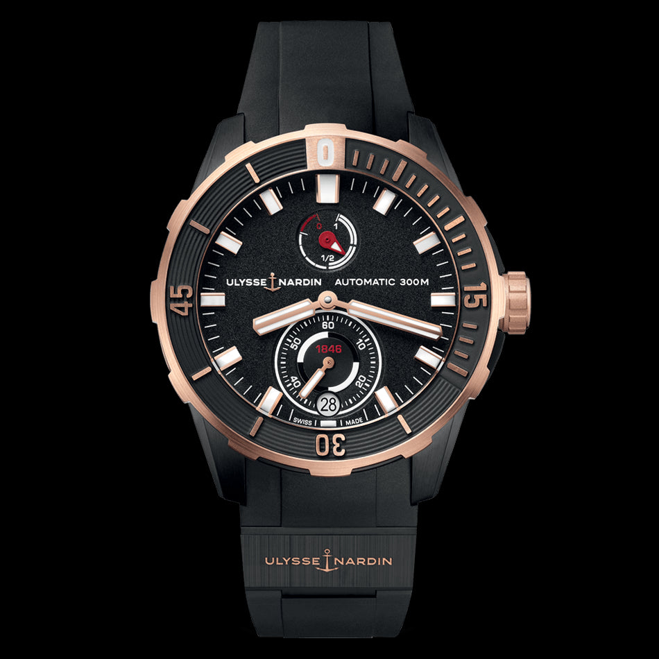Ulysse Nardin Diver Chronometer Watch, 44mm Black Dial, 1185-170-3/BLACK