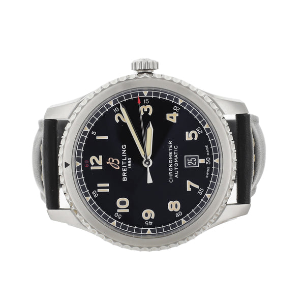 Breitling Aviator 8 Black Dial Stainless Steel Calf Strap 41mm A17315 Full Set
