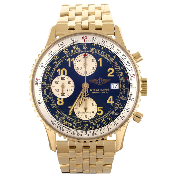 Breitling Navitimer Chronograph Blue Dial Yellow Gold on Bracelet 41mm K13022